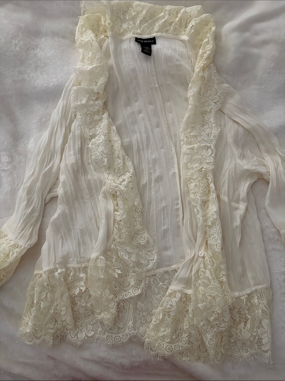 Lane Bryant Ivory Lace Trim Sheer Cardigan